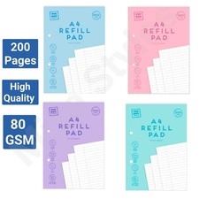 200 PAGES REFILL PAD A4 HIGH QUALITY LINED PAPER WIDE RULED MARGIN NOTES BOOK
