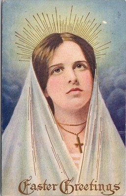 c1910s EASTER Postcard Young Woman / Gold Cross Around Neck / ARTHUR CAPPER