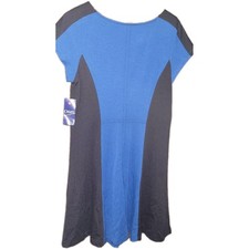 NWT!! CHAPS SZ 16 Womens BLACK AND BLUE Cap Sleeve Knee Length Straight DRESS 