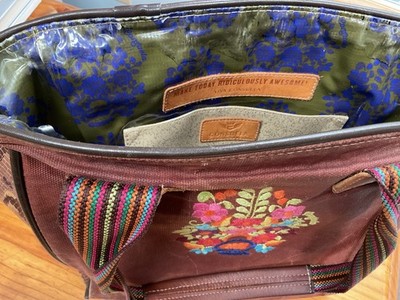 Consuela Floral Embroidered  Classic Tote Bag Brown with  Faux Snakeskin Mexico!