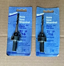 Two (2) Disston Hole Saw Mandrels, 7/16" Hex Shank