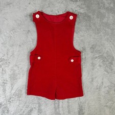 Vintage Bobby Red Velvet Shortall Romper Boys 4T Made in USA Cotton Festive