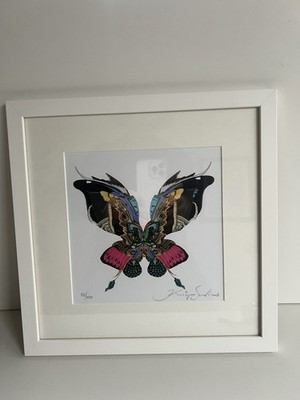 Kristjana S Williams Butterfly framed Print  LAUFA FIDRILDI BLEIKT OG GRAENT  