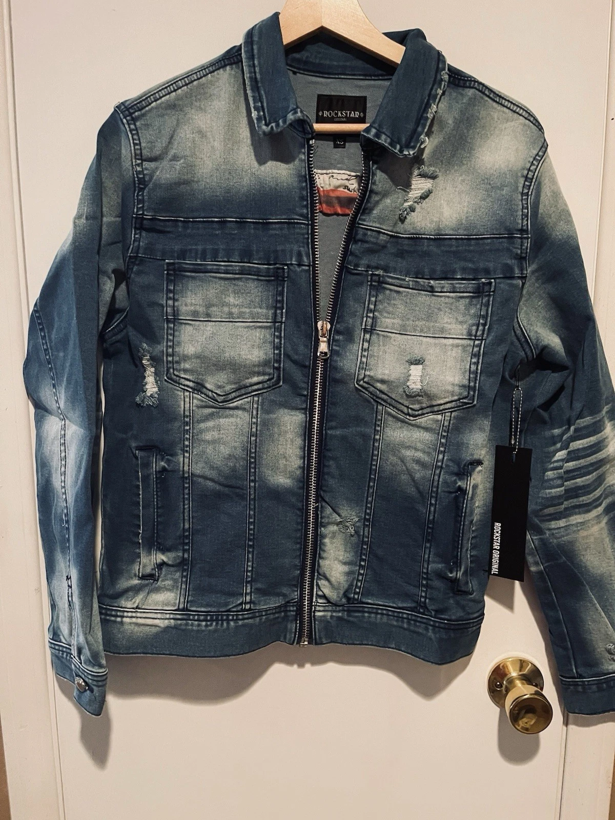 Rockstar Original Venice Distressed Denim Jean Jacket Button Up Collared Size XS