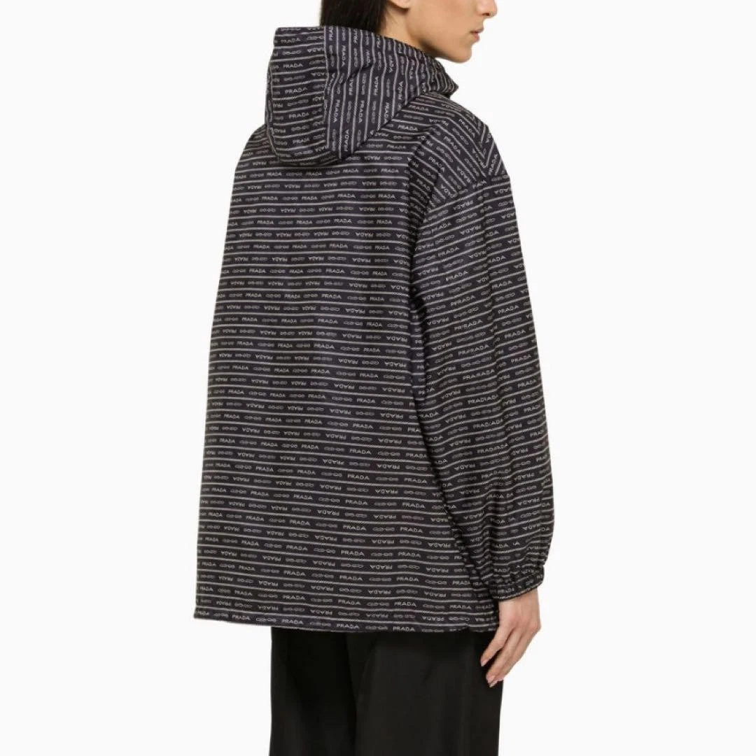 Prada Nylon Blouson Giacca Logo Cappuccio Zip Navy