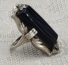 Vintage Sterling Silver 925 Ring Black Gemstone Rectangular Modernist Size 6.5