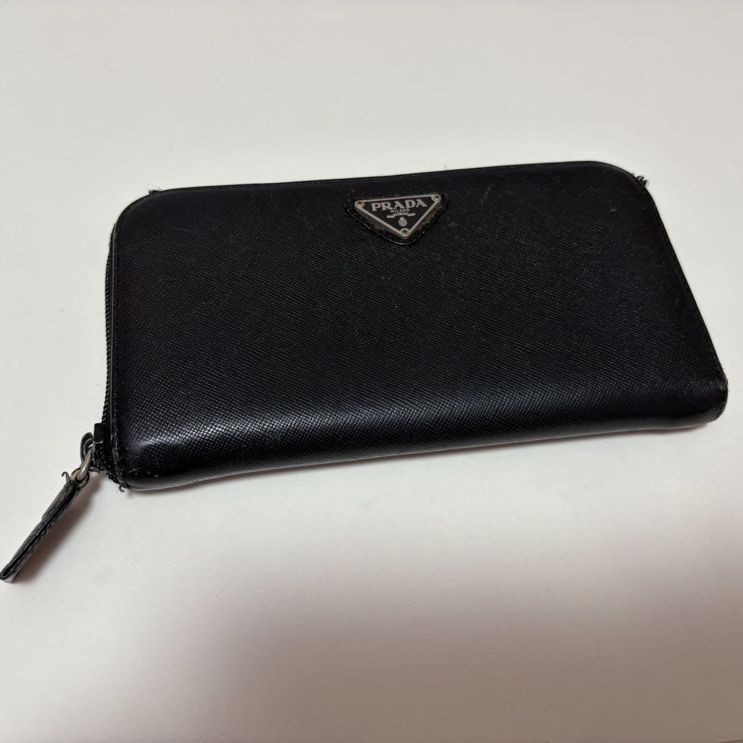 PRADA Black Leather Long Wallet for Men & Women