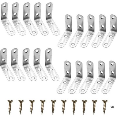 Pack of 20 Stainless Steel Angle Connectors, 50 x 50 mm, 90 Degree L-shaped, ...
