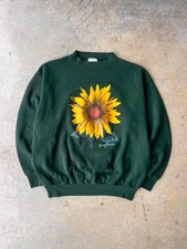 Vintage 90s Sunflower Nature Graphic Sweatshirt Size Large Earth Tone Green