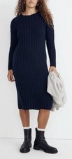 NWT Madewell Ribbed Knit Midi Sweater Dress M Dark Indigo Wool Alpaca Fall