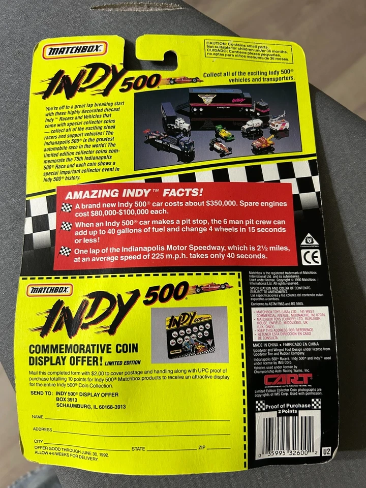 Matchbox Indy 500 w Limited Edition Collector Coin 75th anniversary Rick Mears - Image 4 of 4