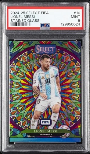 2024-25 PANINI SELECT FIFA STAINED GLASS #10 LIONEL MESSI PSA 9
