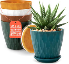 Set 5 Vasi per Piante Da Interno Ø 15 Cm - Vasi Colorati in Plastica Resistente 