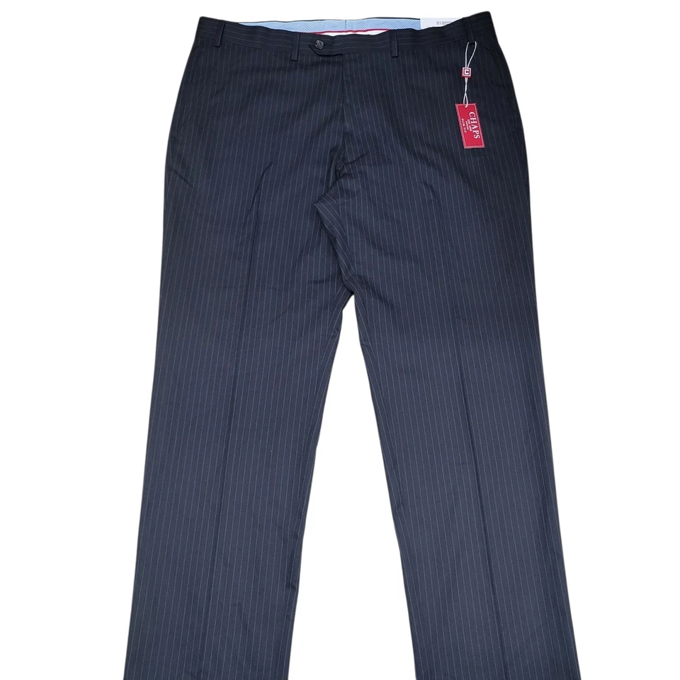 Pantalones de vestir CHAPS para hombre ajustados negros a rayas con dobladillo talla 40/32 nuevos con etiquetas $100 Foto 4 de 4