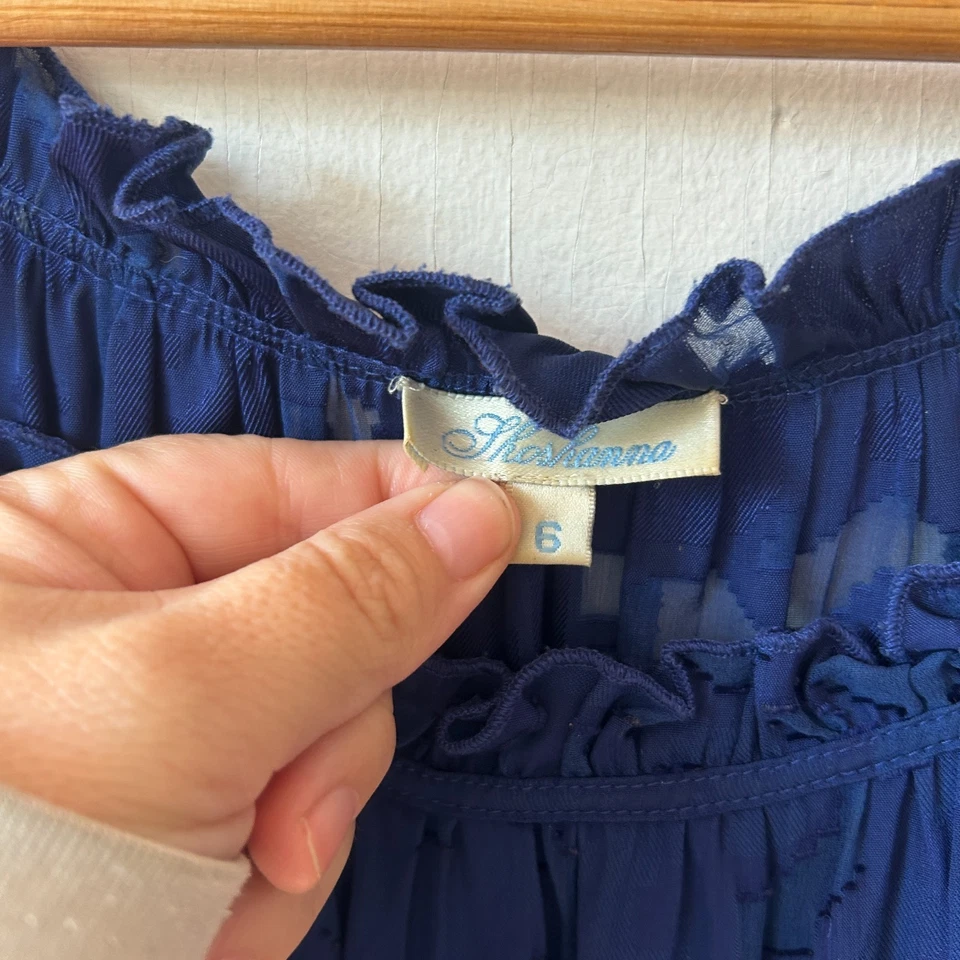 Blusa Shoshanna Floral Transparente Para Mujer 6 Azul Mezcla Seda Boho Y2K Hada del Bosque Foto 3 de 4