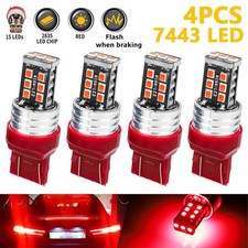 4pc 7443 7440 Led Red Strobe Flash Blinking Brake Stop Tail Parking Light Bulbs
