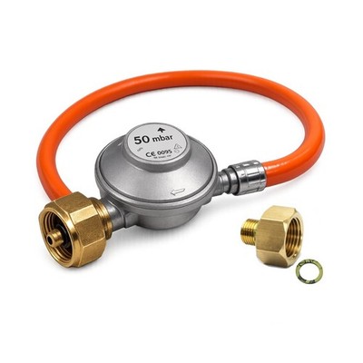 Alfa Forni 50mBar Gas-Druckregler inkl. 80cm Schlauch und 1/2'' auf 1/4&quot