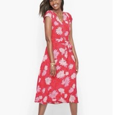 Talbots Pink Floral Button Front BeltedShort Sleeve Midi Shirt Dress Size 14W