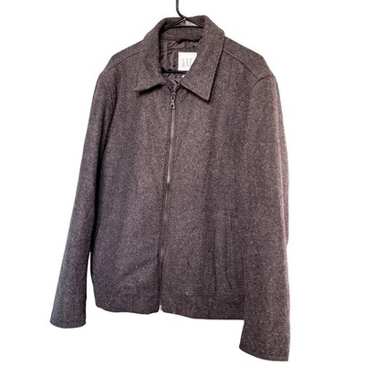 GAP Mens Wool Blend Full Zip Harrington Jacket Charcoal Gray Size L Vintage Y2K