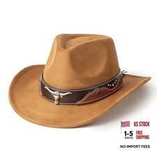 Cowboy Hats for Men Women Wide Brim Cowgirl Fedora Hat Medium C-khaki