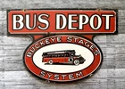 VINTAGE 12x8" BUS DEPOT GASOLINE PUMP STATION PORCELAIN DIE-CUT MOTOR OIL SIGN