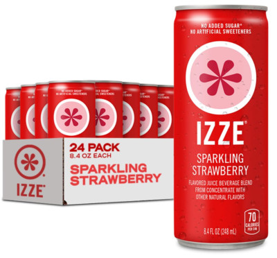 IZZE Sparkling Water Juice Beverage Blend, Strawberry, No Sugar Added, 8.4 FL OZ