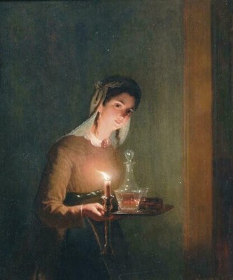 LMOP0204L 100% Handmade Painted Lady Holding A Candle Oil Painting On Canvas