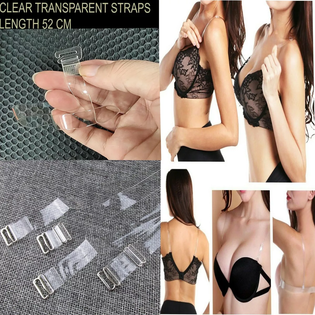 Detachable Clear Transparent Invisible UK Bra Strap Adjustable Shoulder  Straps