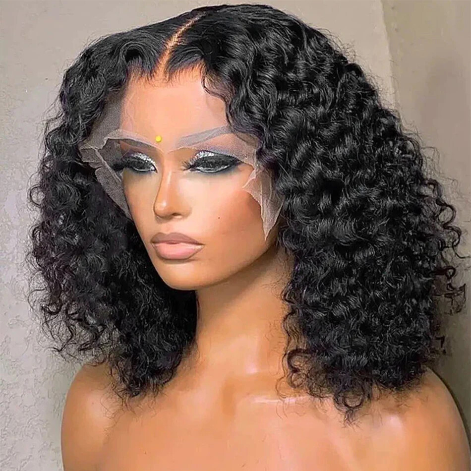Short Bob Deep Wave Human Hair Wigs Water Wave Lace Frontal Wig Kinky