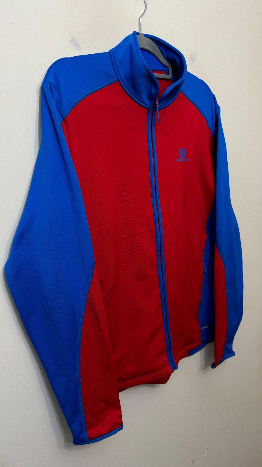 Salomon giacca pile uomo strato medio pelle avanzata calda full zip rosso blu grande