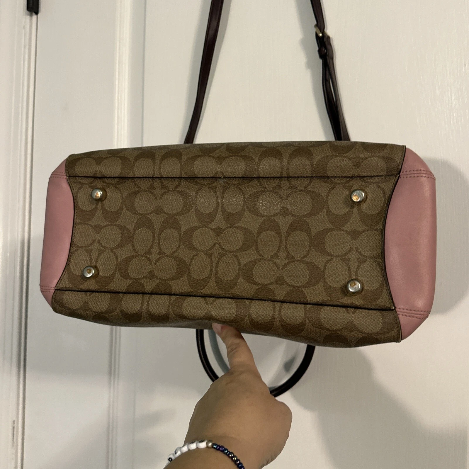 COACH F57492 PVC rosa modello totale altra borsa borsetta pelle oro portachiavi