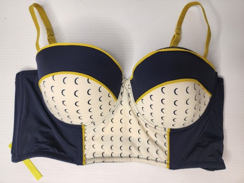 Sass & Bide Swimwear Blue , Cream Designer Bikini Top Longline Size 12D - Picture 2 of 6