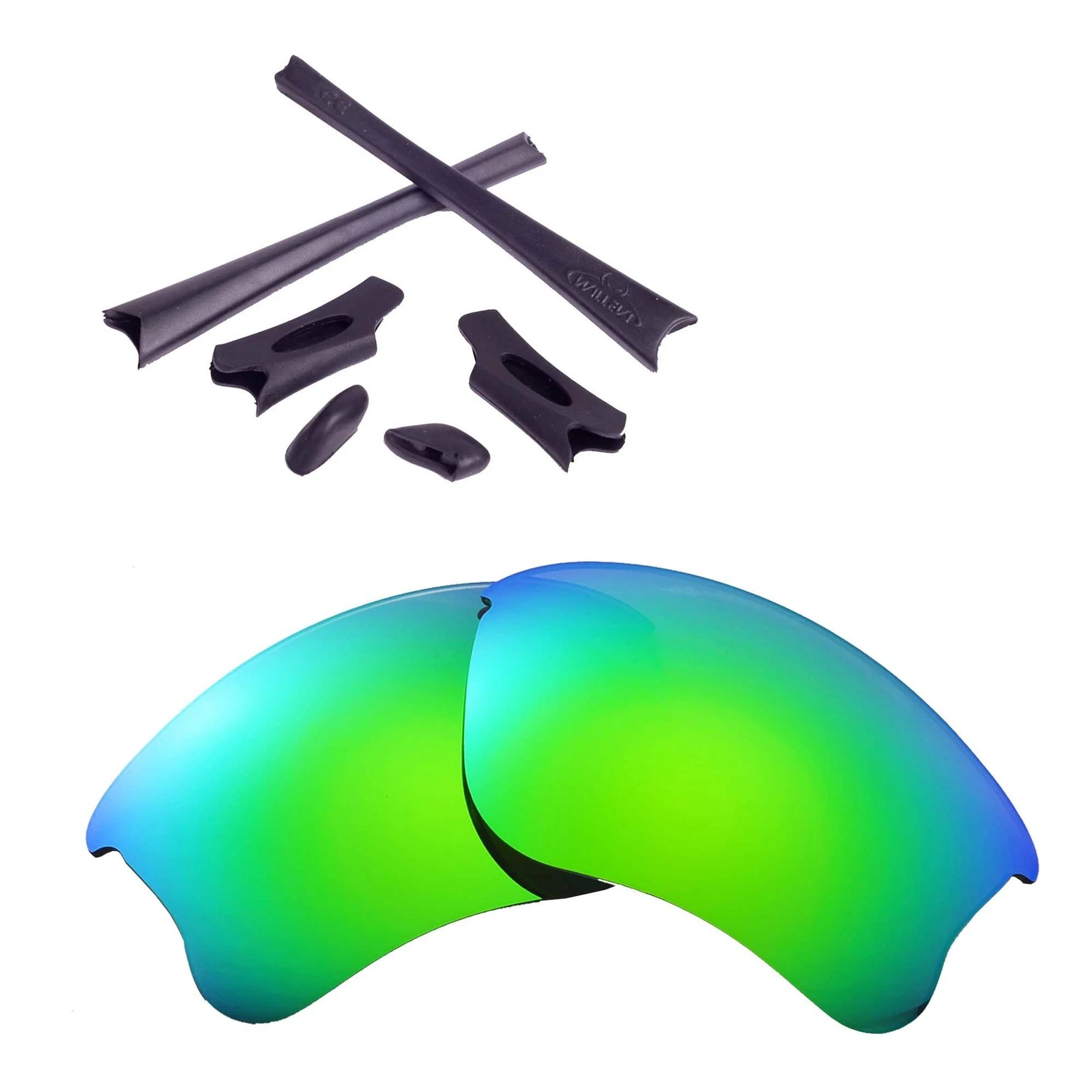 Walleva Emerald Polarized Lenses And Black Rubber Kit For Oakley Flak Jacket XLJ