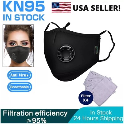 Reusable Cotton Face Mask with Breathing Valve PM2.5 Filter, Washable Sport Mask
