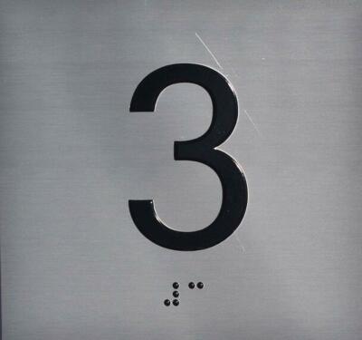 3RD Floor Elevator Jamb Plate Sign with Braille and Raised Number......ref1020