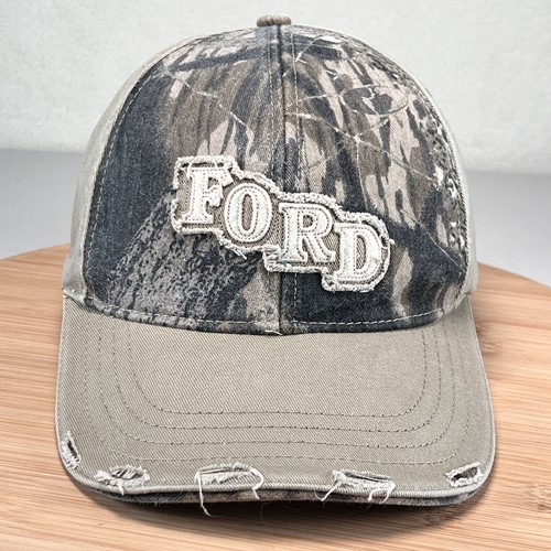 DISTRESSED Ford Camo Hat Cap Strapback ADjustable Green Hunting Racing EUC