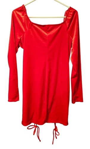 Mini Vestido Wild Fable Damas Bodycon Corto Sexy Manga Larga Acanalado Terciopelo Rojo XL - Imagen 2 de 10