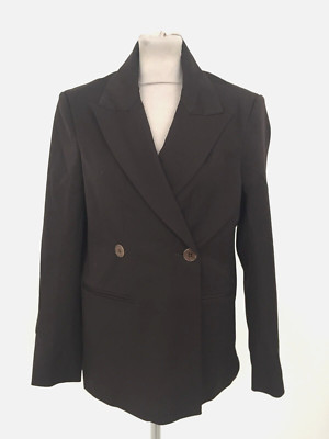 Aligne Women's Blazer Dark Brown Double Breasted Peak Lapel Vent Button New* F1