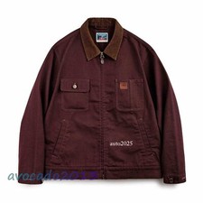 Maden Men's Retro Heavyweight Canvas Jacket Lapel Hhunter Short Vintage Coat