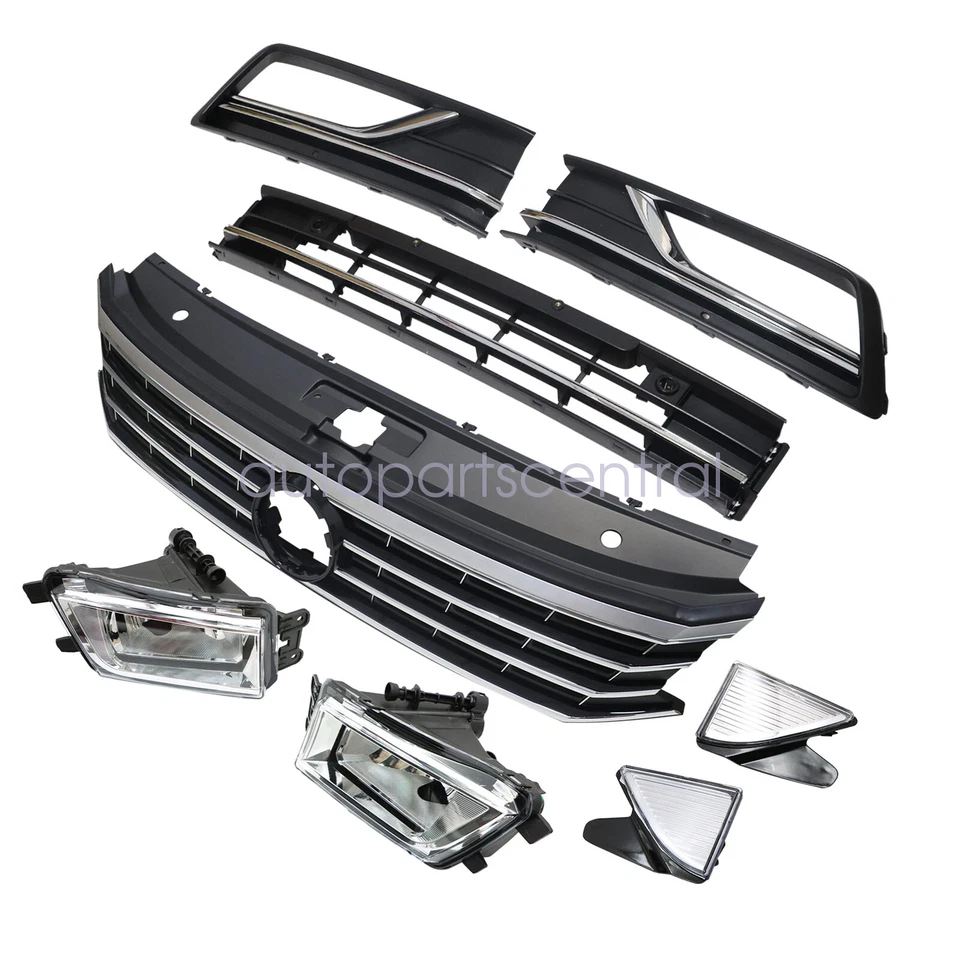 Juego de 8 piezas de bisel antiniebla parrilla inferior superior parachoques delantero para Passat 2016-2019 Foto 3 de 4