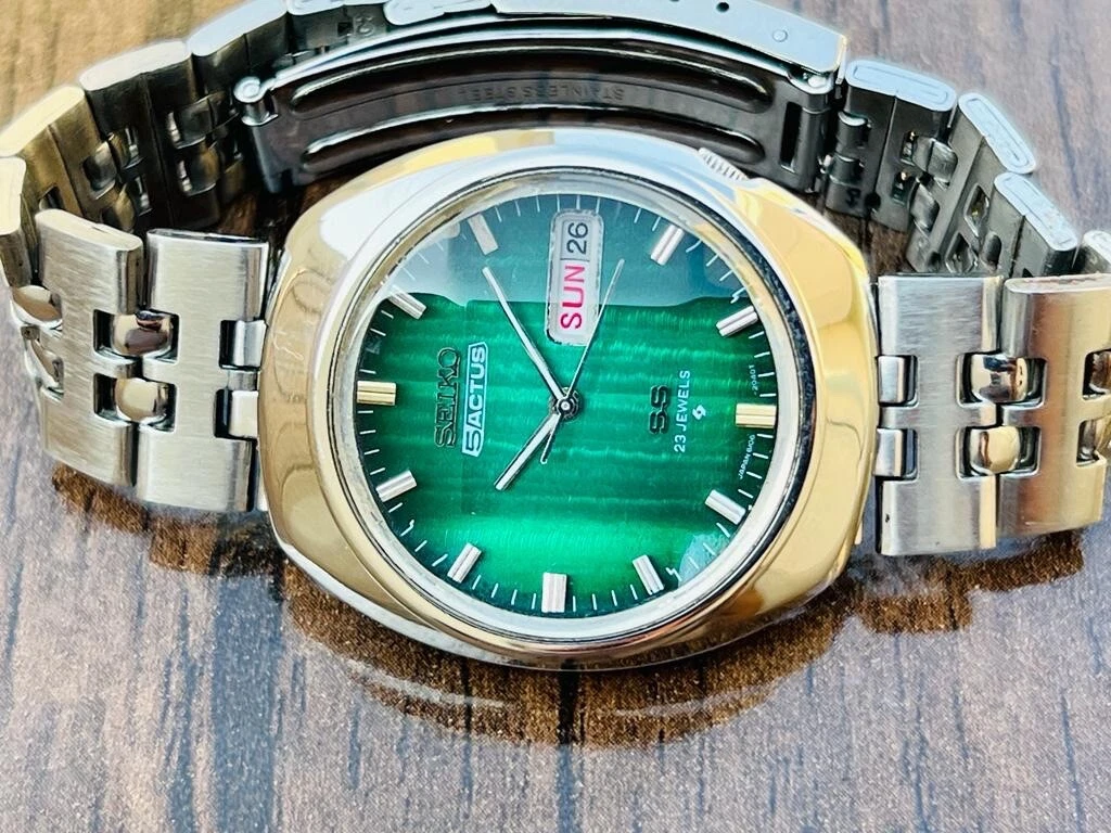 Vintage Seiko Actus SS Automatic Mens Watch 23 Jewels 37mm Green Dial  6106-7590 | eBay