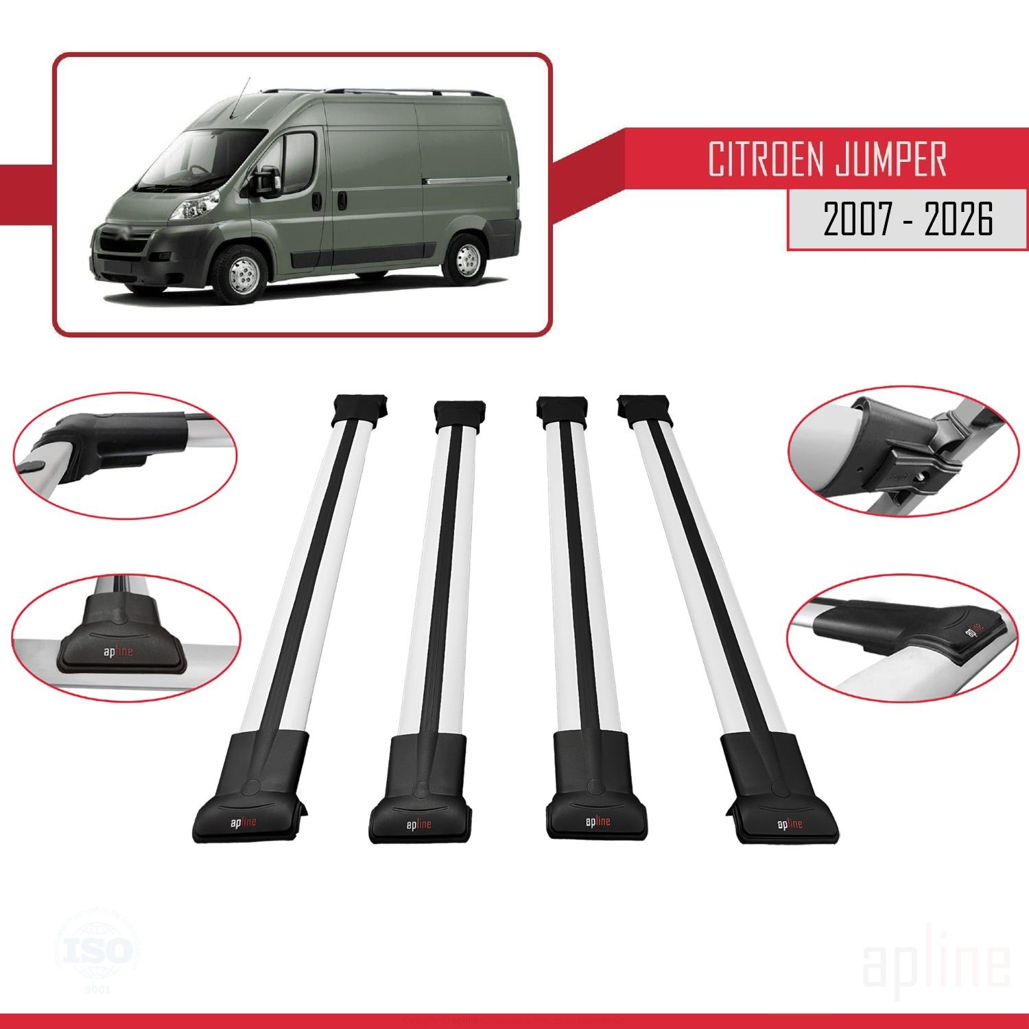 Barres de toit pour Citroen Jumper 2 aménagement van et transport matériel 4 barres gris