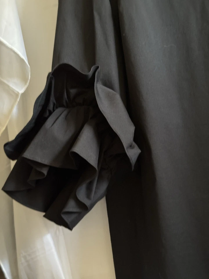 Blusa para mujer LAFAYETTE 148 negra elástica algodón/nylon barco NK manga con volantes, XL Foto 3 de 4