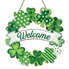 St. Patrick's Day Decoration, Shamrocks Welcome Wooden Hanging Sign, Spring W...