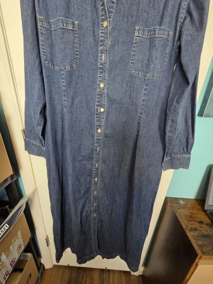 EDDIE BAUER Long Sleeve Maxi Denim Shirt Dress 2XL TALL Boho Retro Y2K Prairie - Image 4 of 4