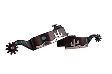 Showman Men's Brown Steel Spurs w/ Silver Desert Overlay Teal Marble Studs