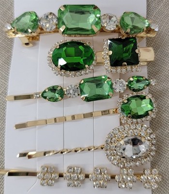  Victorian Trading Co 6 Unique Beautiful Bobby Pins Green Rhinestone 30P