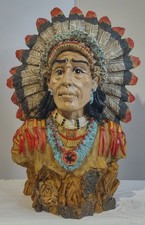 Vintage Ceramic Native American Indian Chief with Headdress Figurine 7 Inch Tall