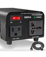 500W Voltage Transformer Converter 110V to 220V with Power Cord - 300W Safe Use
