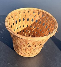 Hand Woven Bamboo Lattice Basket Warm Natural Tone Starburst Pattern Planter Pot
